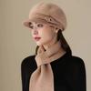 New Women Fashion Winter Warm Suit Plush Fur Lined Warm Hats For Women Casual Rabbit Fur Outdoor Knitted Cap