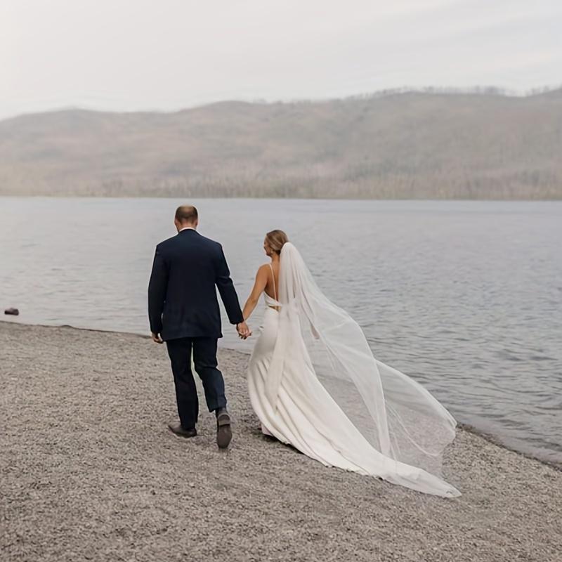 Мягкая свадебная вуаль, расческа для свадебной фаты, свадебная фата в виде собора, 1 ярусная вуаль, свадебная расческа для волос со стразами для невест