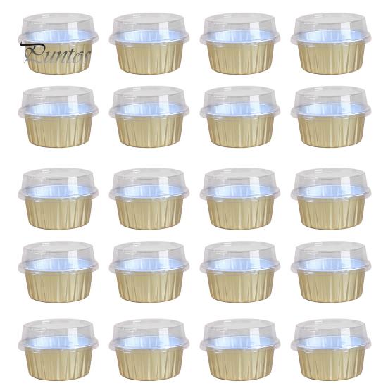 20Pcs Tinfoil Box with Lid Reusable Disposable Round Food Grade Non-Stick Oven Safe Cupcake Container Aluminum Foil Bowl Baking Mold Kitchen Supplies