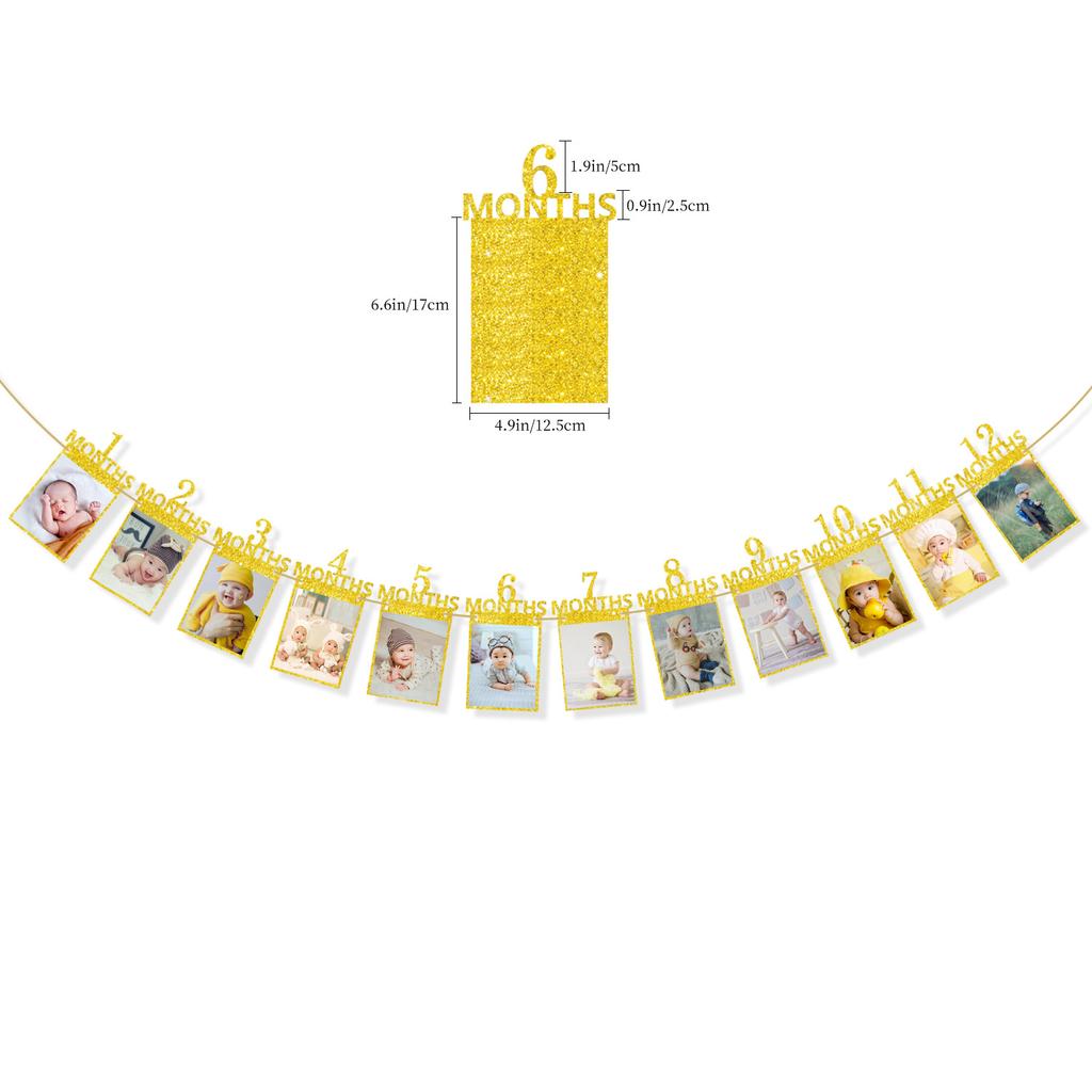 Children'S Birthday Party, First-Year Party Venue Decoration, January-December Photos, Flags, Photo Frames, Banners