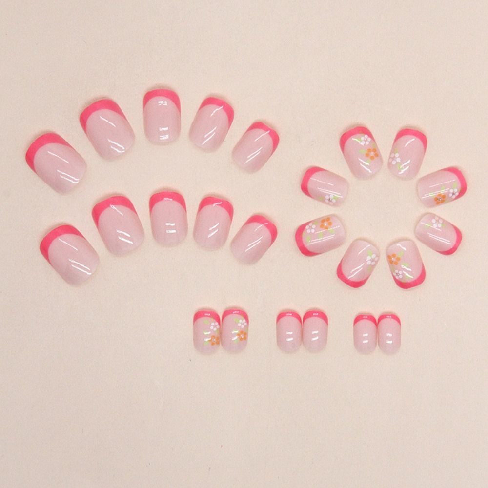Цветочные накладные ногти Короткие круглые кончики ногтей Съемные накладные ногти для салона