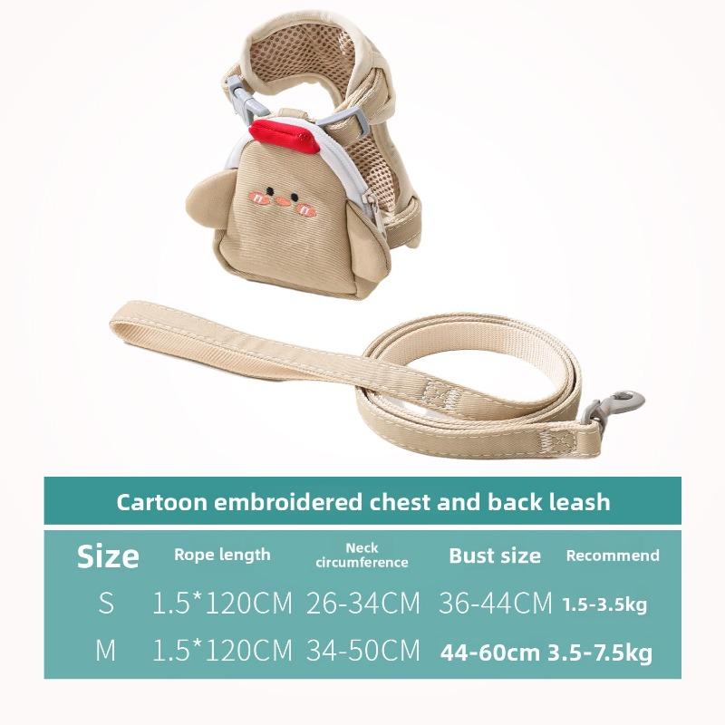 Cat Leash, Anti-escape Cartoon Embroidered Backpack, Chest and Shoulder Strap, Adjustable Cat Leash for Pets