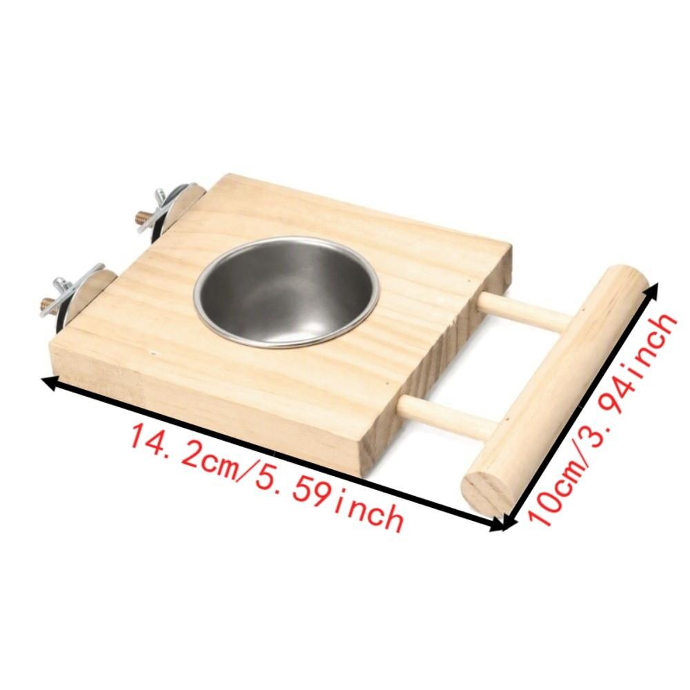 Stainless Steel Parrot Feeding Bowl Wooden Perch Stand Stainless Steel Water Feeder For Parakeets