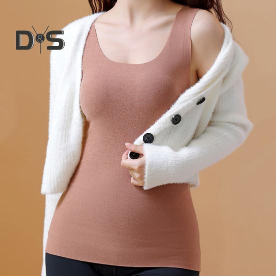 Autumn Winter DE Velvet Thermal Vest U Neck Sleeveless Tank Top Solid Color Seamless Warm Underwear Bottoming Tops