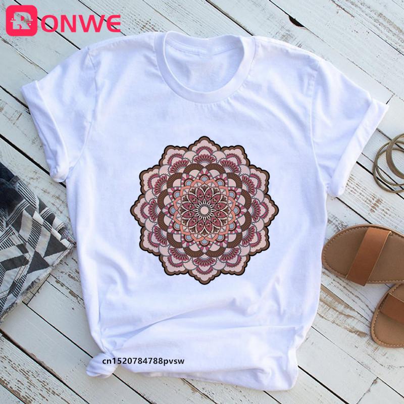 Mandala Flowers Stripes Thermo Funny Women T Shirt Girl Summer 90S Print Tops Tee Drop Ship