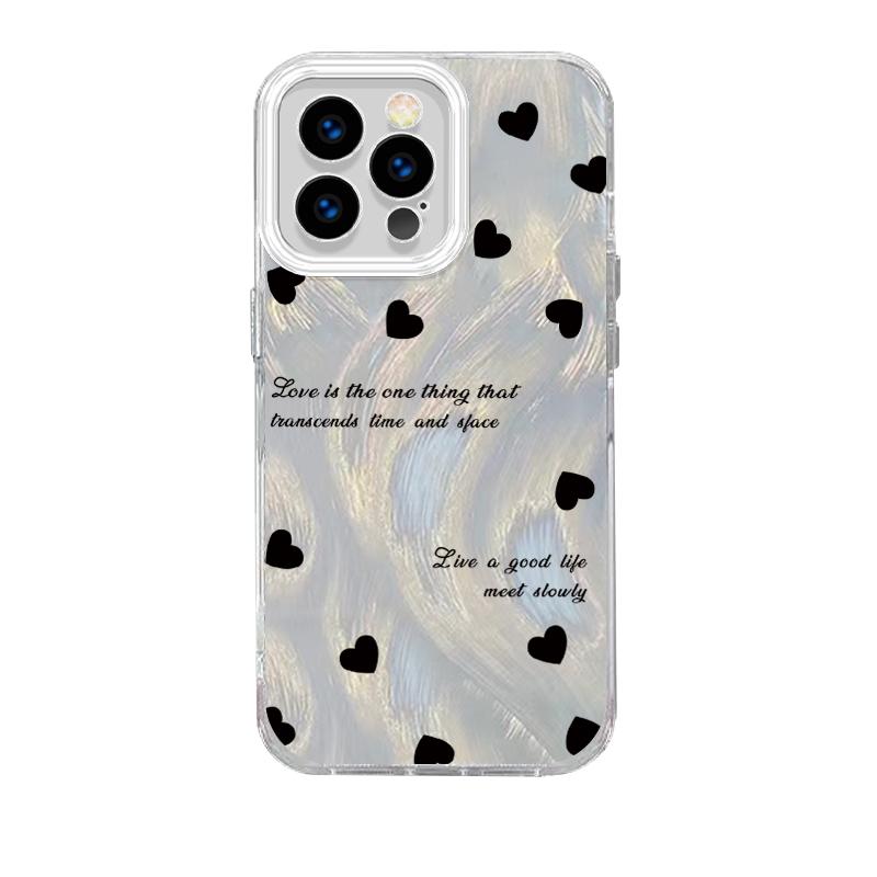 Upgraded Glitter Silver Case Cute Heart Shape Love Printed Protective Shell Shockproof Full Back Cover for iPhone Samsung