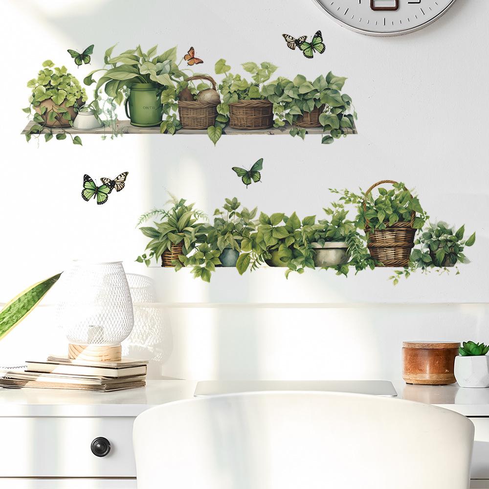 Fun-c11 окрашенный зеленый цветочный горшок зеленые листья спальня гостиная стена украшение декоративные настенные наклейки
