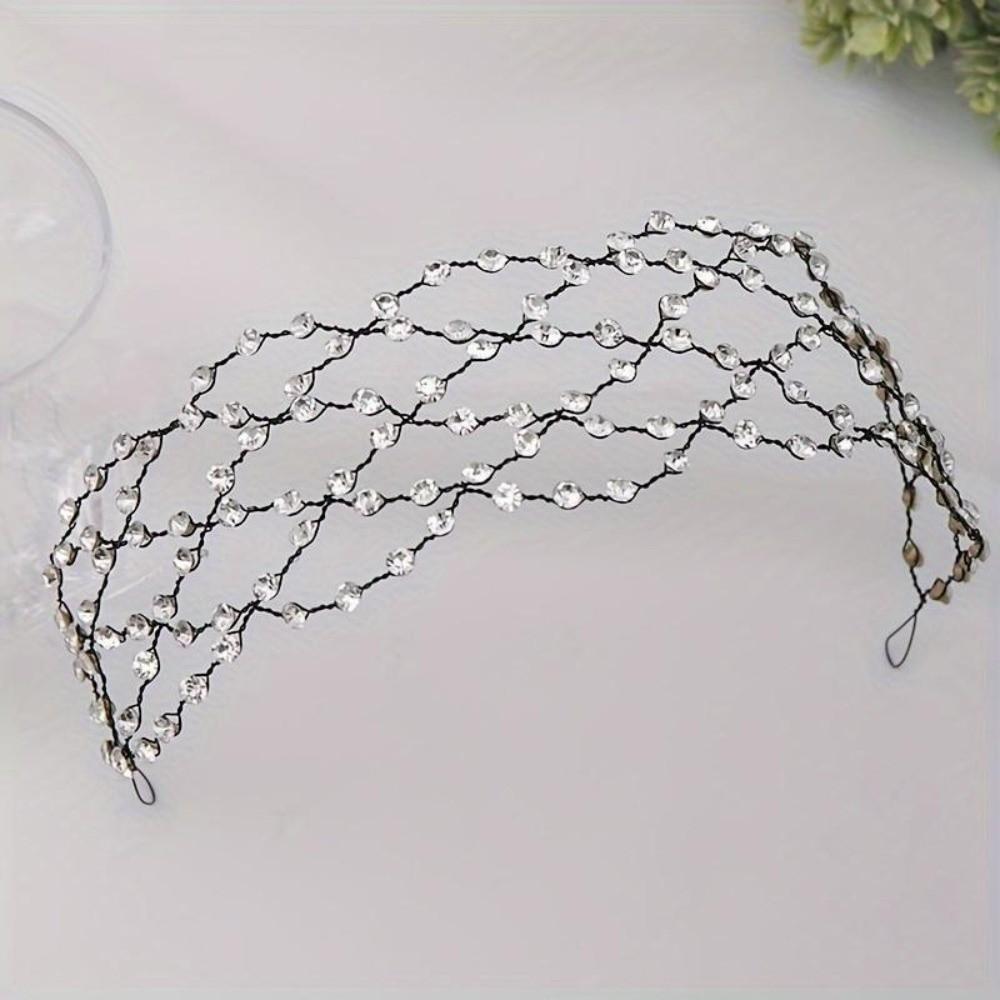 Wedding Headpieces Hair Net Crown Sparkling Bride Hair Bands Luxury Rhinestone Tiara  Party