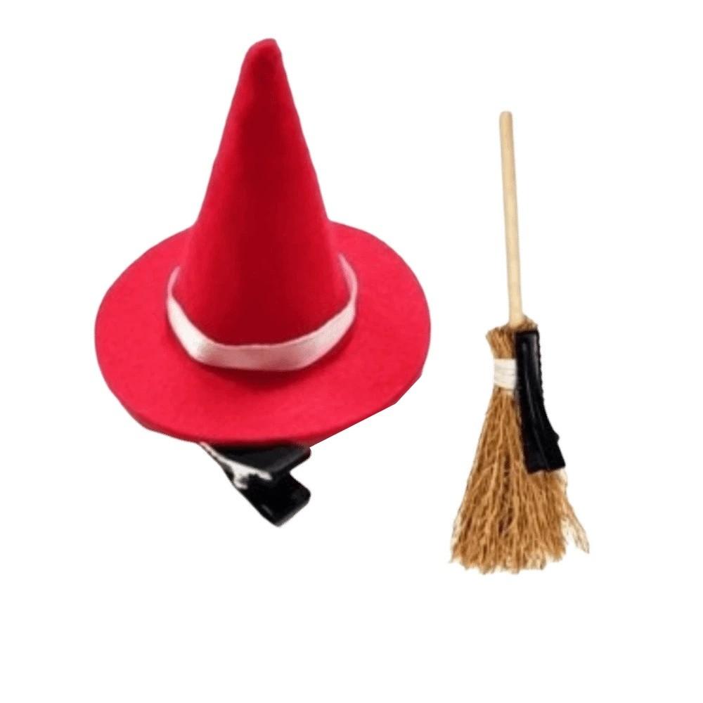 2pcs/set Witch Hat Shape Hair Barrettes Small Broom Shape Cosplay Accessory Hair Clips Set Kid