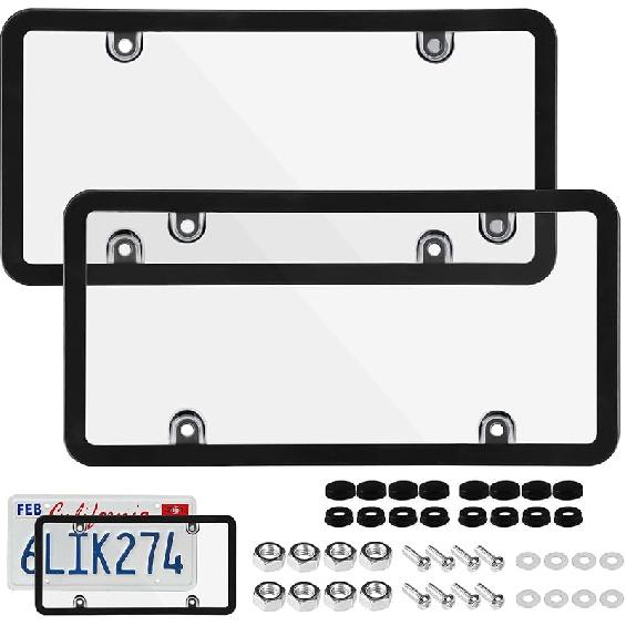 Wanheart Clear Framed Bubble License Plate Cover Set – 2-Pack Curved ABS Lens For 12×6 US Plates, Scratch & Weather Resistant Protection With