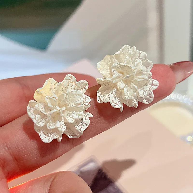 Hibiscus Dropped Glaze Flower Stud Earrings for Women Girl French Vintage Accessories Wedding Romantic Jewelry Gifts