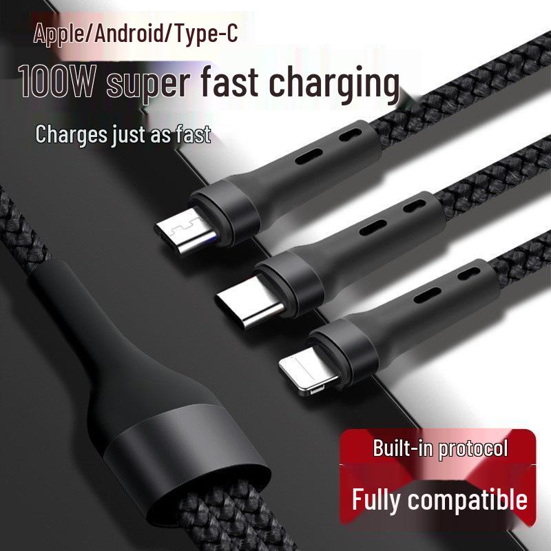 Кабель для быстрой зарядки PD100W 3-в-1 для iPhone 15, Android и устройств LeEco