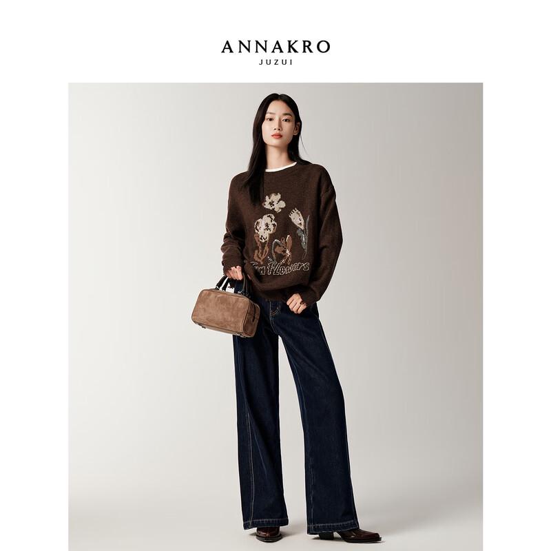 JIUZI ANNA&CHLOE Pincushion Flower Jacquard Wool Knit Sweater