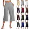 Women  Elastic High Waist 3/4 Pant Casual Active  Fit Wide Capris Leg Pants Trousers With Pockets