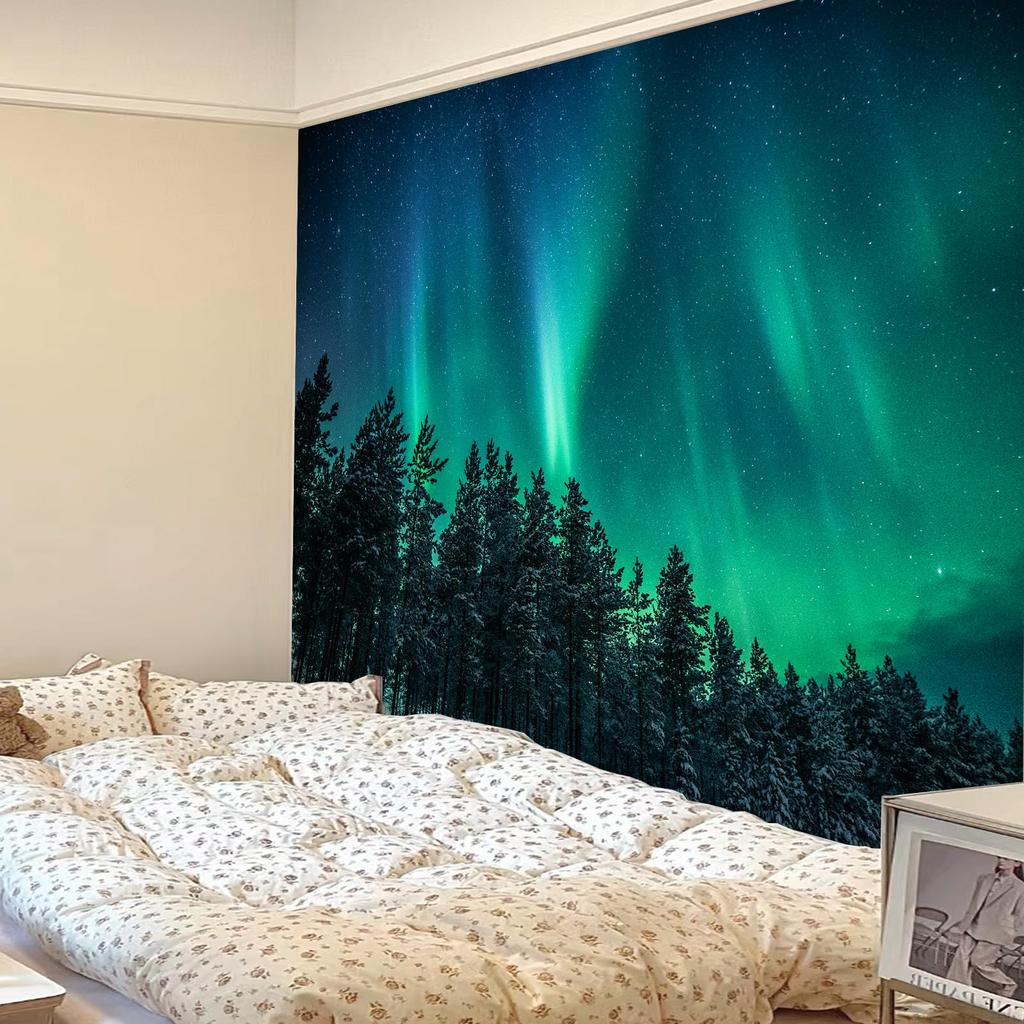 VIKAMA Northern Lights Forest Tapestry Green Aurora Borealis  Pine Tree Print Wall Hanging for Living Room Bedroom Decor