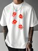 Unisex Dark Green Short Sleeve Tee Four Floating Red Dice Graphic Crew Neck Loose Casual Male Street Daily Summer Fashion Tops