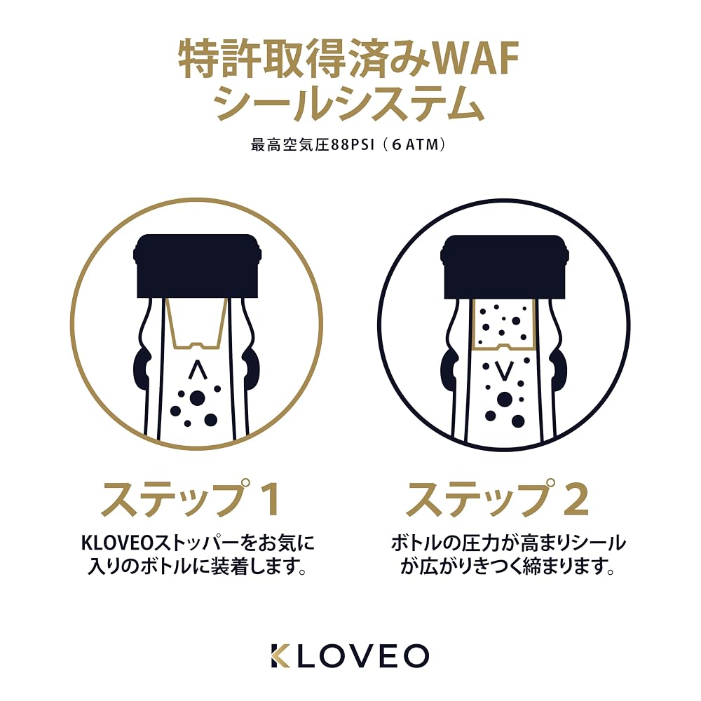 KLOVEO Champagne Stopper, Patented Seal, Made in Italy, Professional Grade WAF Champagne Bottle