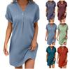 Women's New Short Sleeve V-neck Solid Color Pullover Comfortable Casual Button Dress