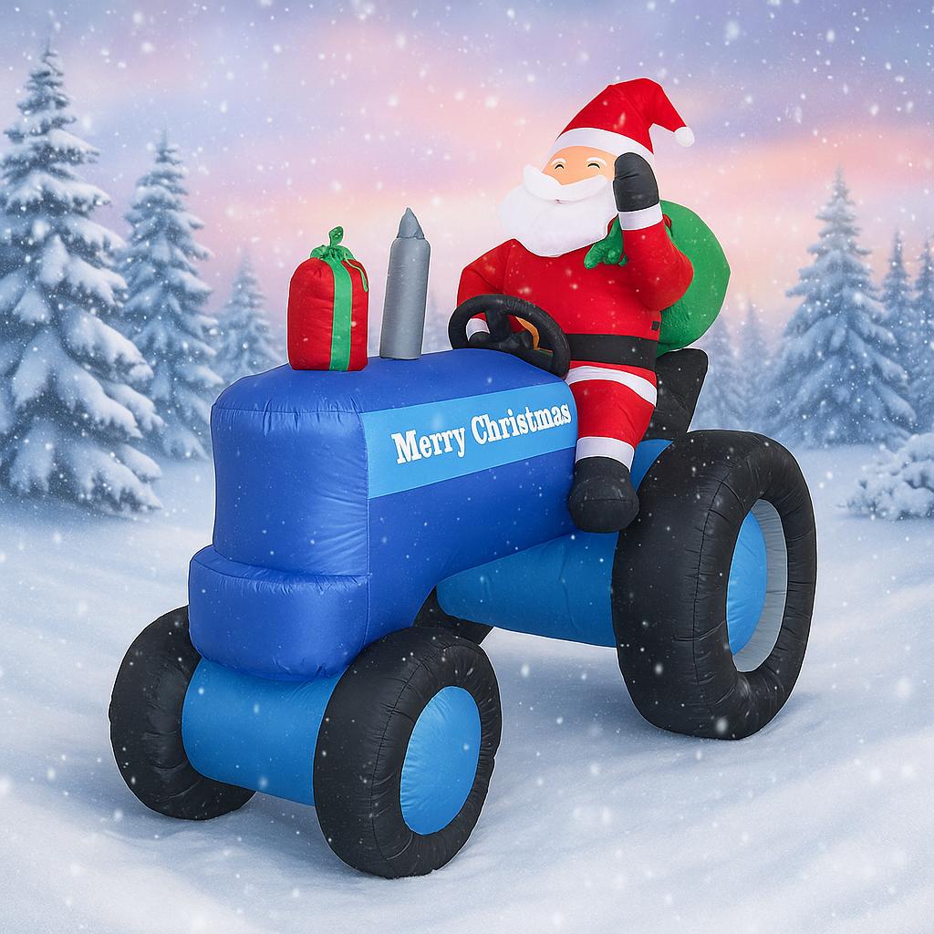 5.4FT Inflatable Santa Driving Tractor LED Home Ornament Christmas Festive Gift Toy Supplies Decorations Xmas Yard Decoration