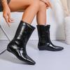 Simple Inside Heightening Mid-Tube Boots Women's Square Toe Spliced Sleeve Soft Sole Non-Slip Low Heel Boots