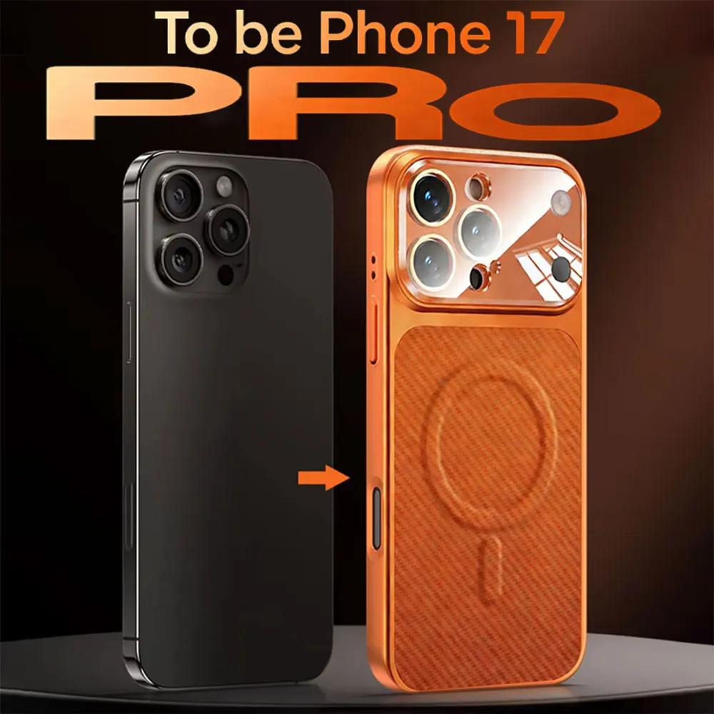 Роскошный кожаный чехол из углеродного волокна для iPhone 17 16 15 14 13 Pro Max для беспроводной магнитной зарядки Magsafe, противоударный чехол для телефона