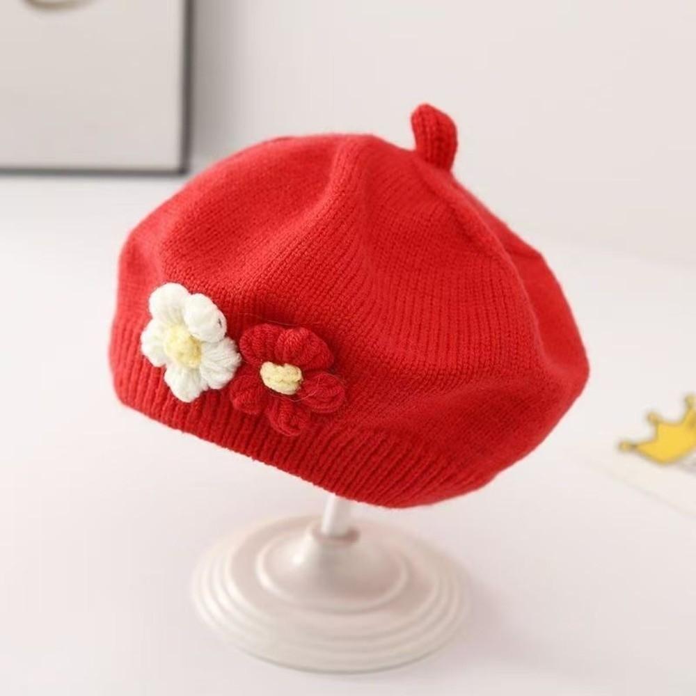 Warm Toddler Beret Hat Cute Flower Beanies Cap Fashion Knitted Hats Autumn Winter