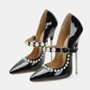 Мода Liyke Модный Дизайн Жемчужная Пряжка Ремешок Лакированная Кожа Женские Туфли-Лодочки Элегантный Острый Носок 16 СМ Фетиш Высокие Каблуки Обувь для Стриптиза