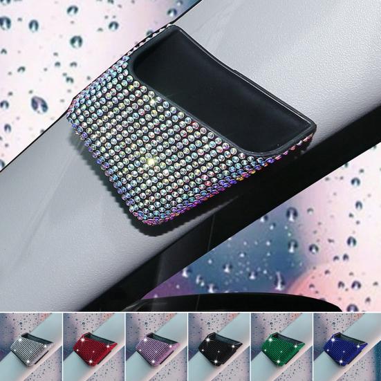 Car Storage Box Rhinestone Patterned Self Adhesive Plastic Faux Crystal Shiny Mobile Phone Sunglass Coin Key Card Case for Car