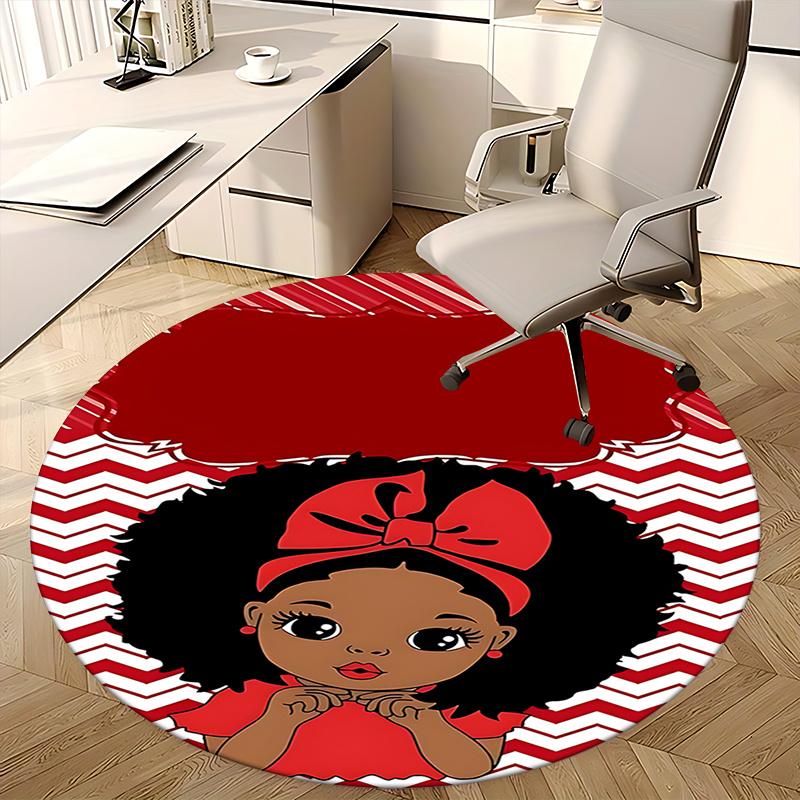 Red Afro Girl Chair Mat Round Carpet for Home Decor, Office, Living Room, Bedroom Gift0277b