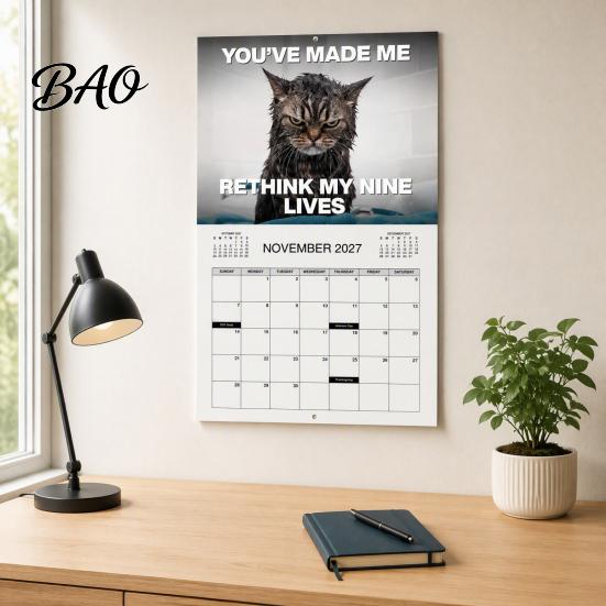 High Quality Paper Cat Calendar 2027 Wall Calendar, January - December 2027, Funny Angry Quotes 12 Months Hanging Planner for Home Office Decor Daily