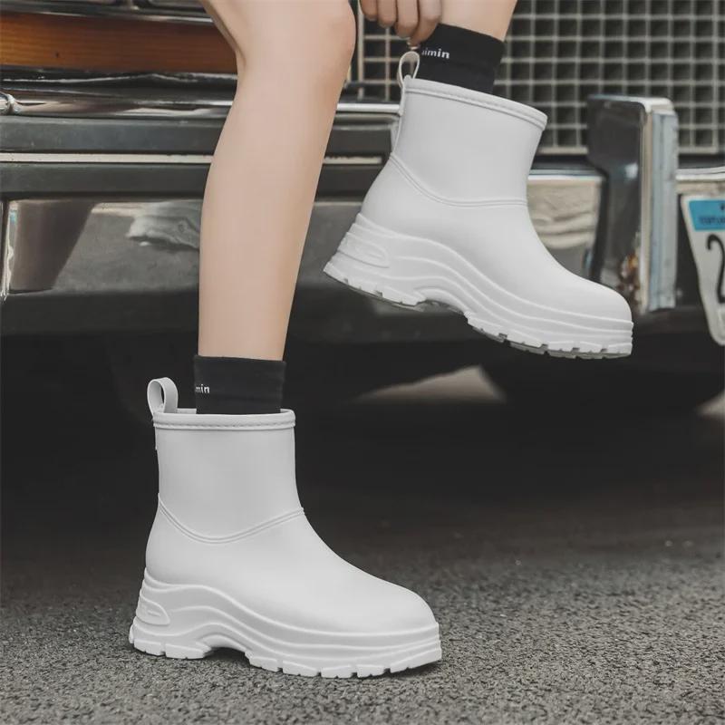 Korean Women's Waterproof, Non-Slip Rain Boots with Warm Cotton Lining & Thick Soles for Outdoor Camping