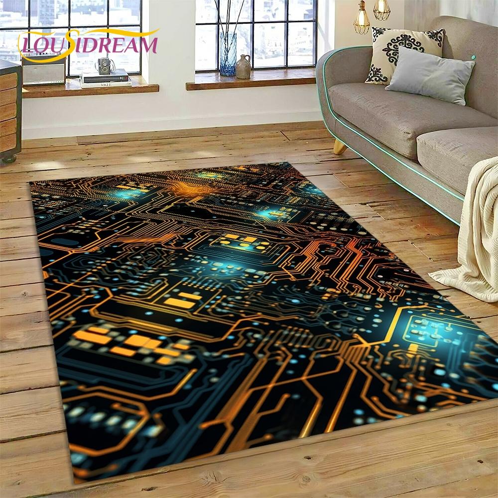 PCB Circuit Board 3D Chip CPU Rug Carpet for Living Room Bedroom Home Decor,Floor Mat Non-slip Decoration for Sofa Doormat Gift