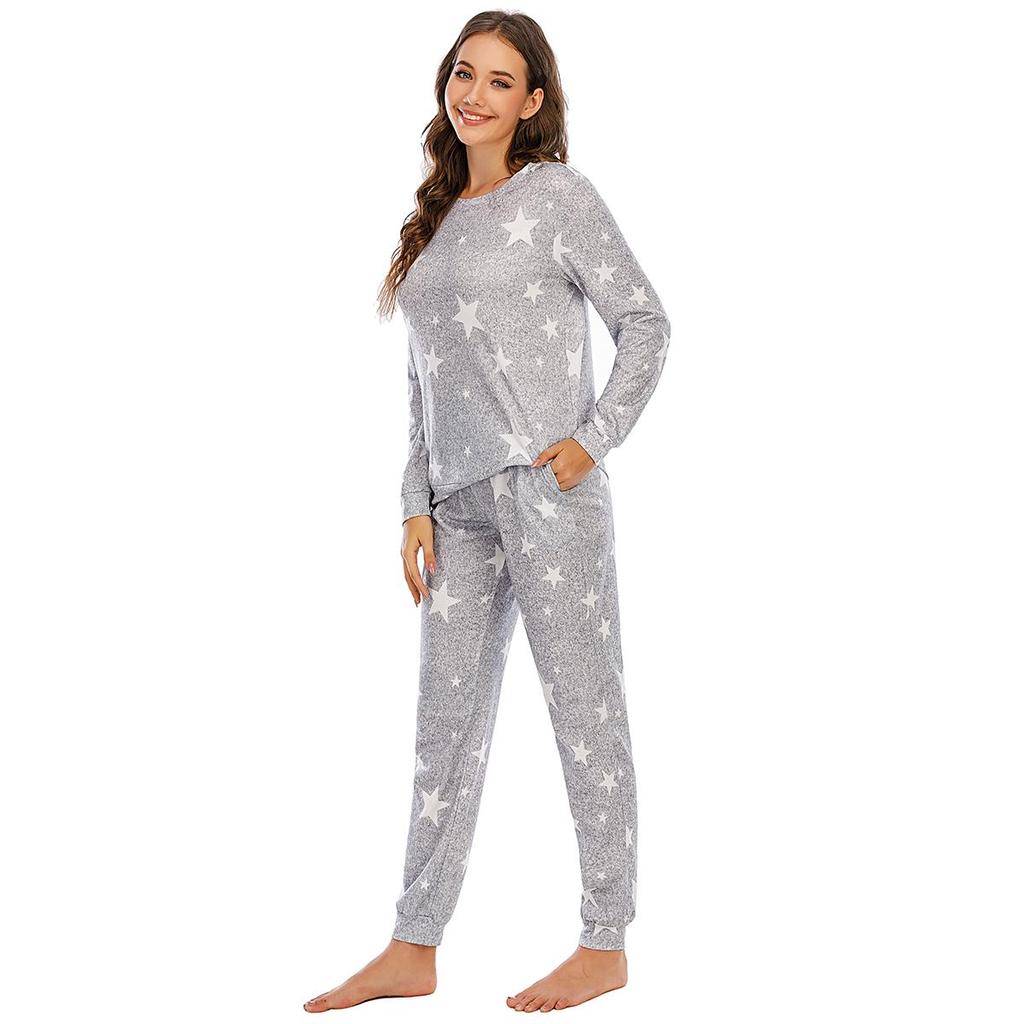 Женский рождественский пижамный комплект с оленями, топ с длинным рукавом и джоггеры с принтом звезд, домашний костюм-двойка, подходящая женская пижама, милая, уютная одежда для сна, повседневная одежда