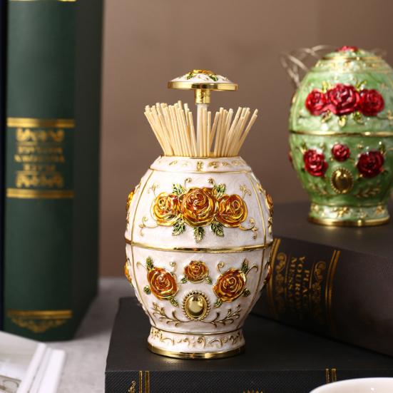 Toothpick Dispenser Retro Relief Design Plastic Luxury Pop-up Toothpick Organizer Box Rose Flower Desktop Decor Holder for Home