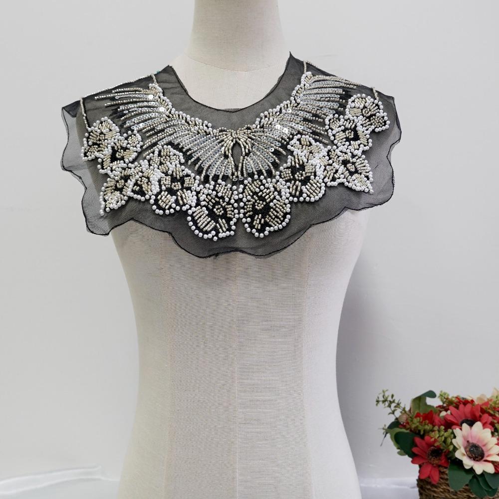 Винтажный тяжелый кружевной шаль с воротником-ожерельем из бусин и пайеток, ретро воротник-жабо, вышитый передний воротник, Косплей