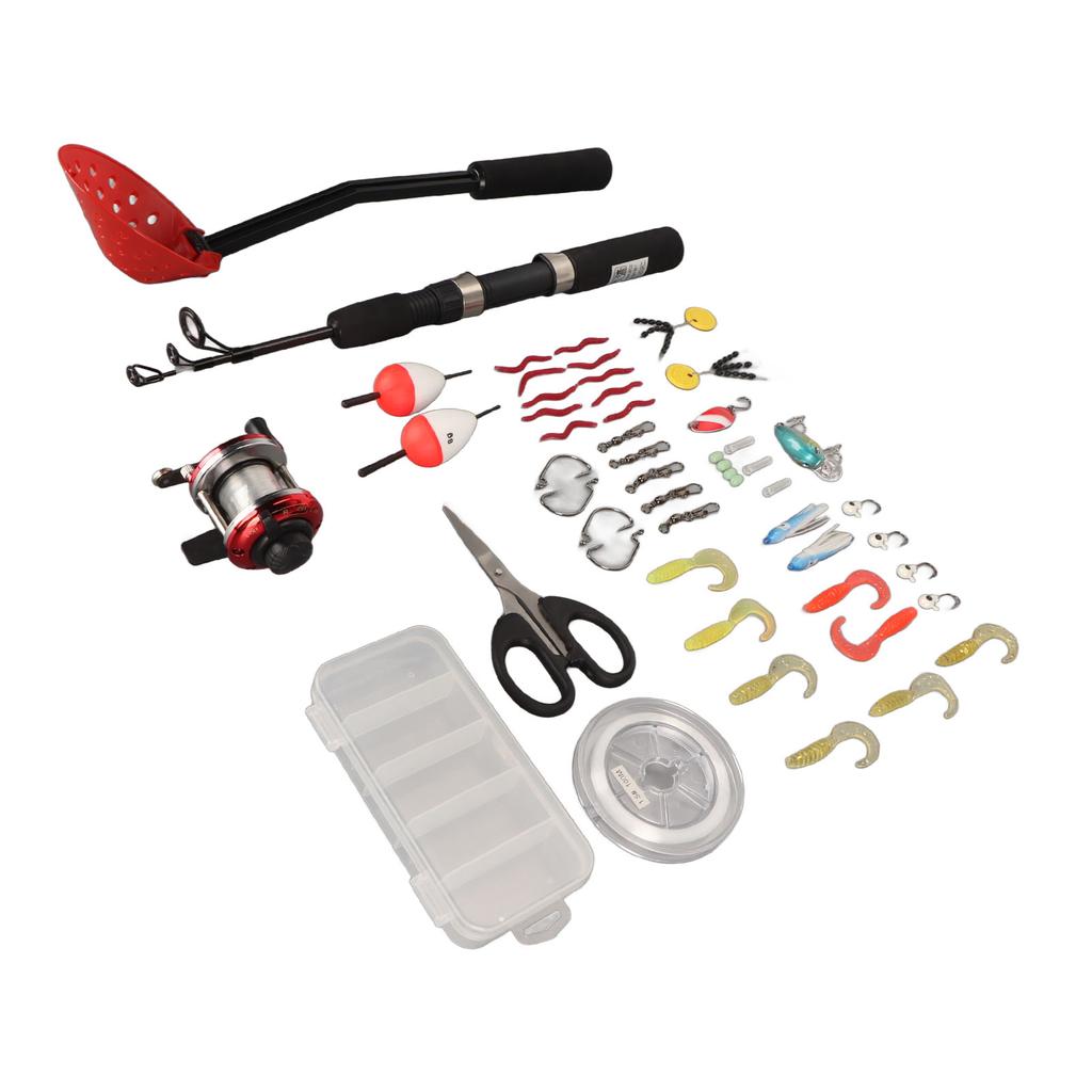 Комплект снастей для подледной рыбалки, 3 секции, 26,4-дюймовое удилище, катушка, крючки, приманки, леска, вращающиеся поплавки-ножницы с местом для хранения