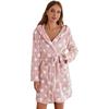 Winter Women Coral Plush Robe Soft Plush Hooded Bathrobe Warm Flannel Fleece Spa Bathrobe Polka Dot Fluffy Ladies Sleepwear