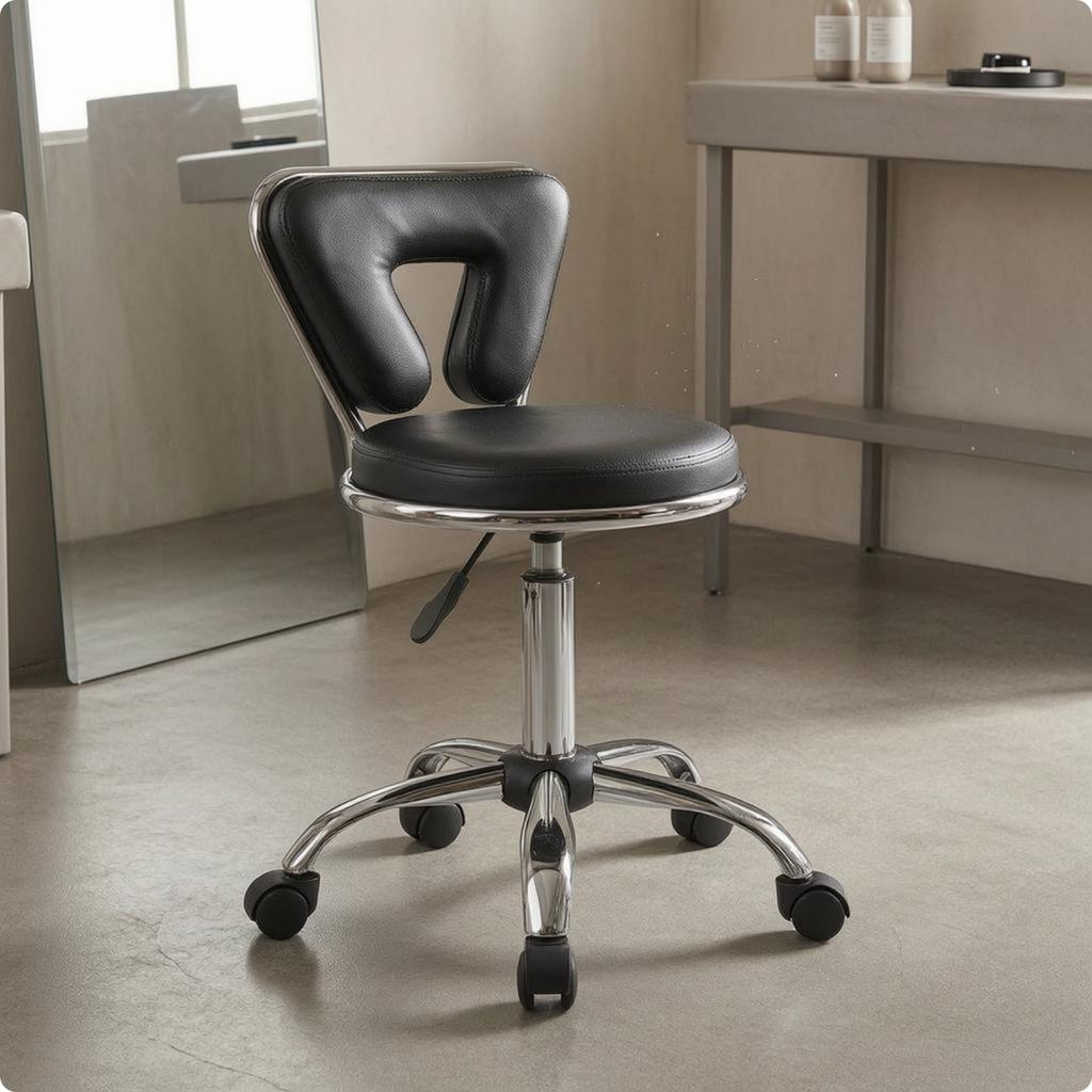 Height Adjustable Salon Chair Central Cutout Swivel Salon Chair Padded Seat Ergonomic for Hair Stylists