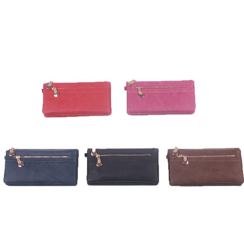 Women Fashion Wallets Dull Polish Leather Wallet Double Zipper Day Clutch Purse Wristlet Handbags
