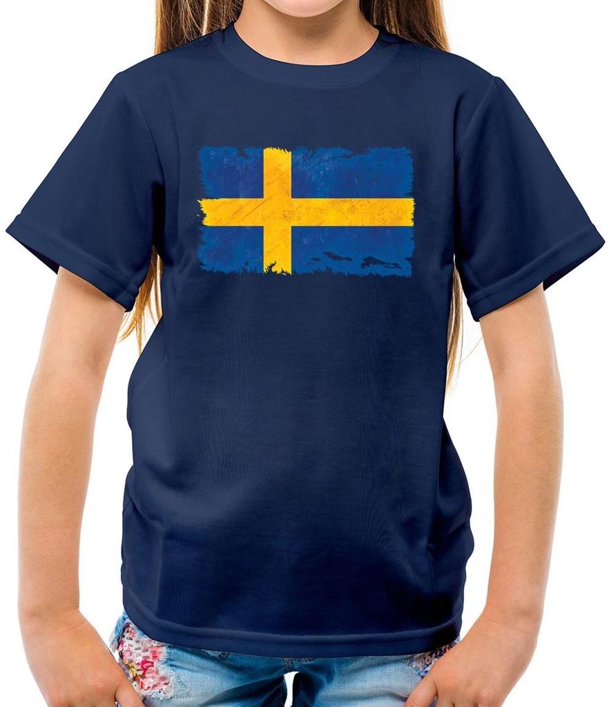 Sweden Grunge Style Flag - Kids T-Shirt - Swedish Country Travel Flags