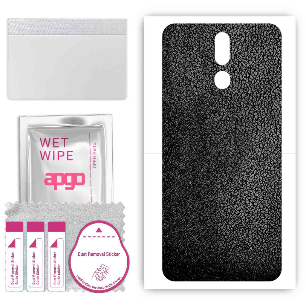 apgo Protective Skin Sticker for the Back Compatible with Oukitel C12, Wrap Film, Foil, Vinyl - Pattern Black Leather