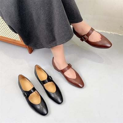 Туфли Мэри Джейн в стиле ретро с острым носком из натуральной кожи ручной работы на низком каблуке