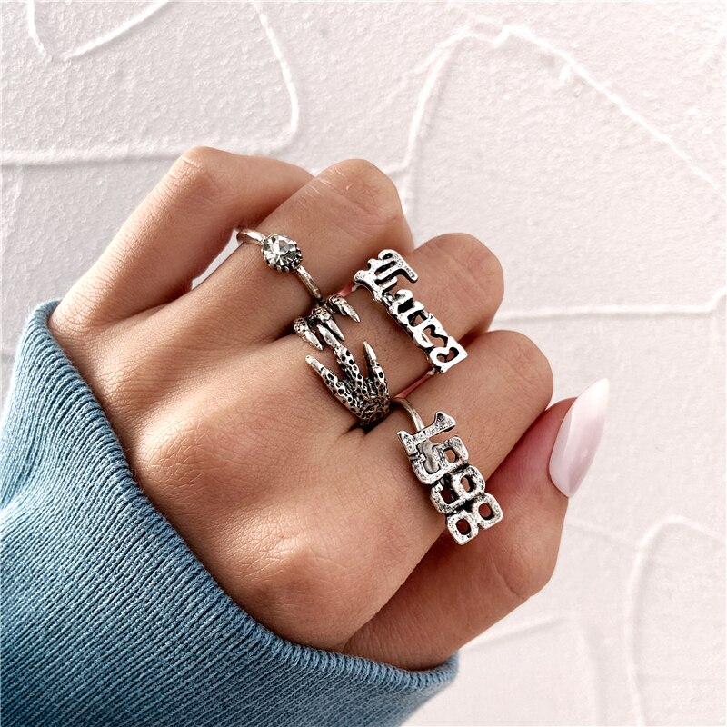 iF ME Punk Vintage Silver Color Poker Billiards Ring Set for Women Gothic Heart Anillos Hip Hop Y2k Korean Fashion Male Gift Jewelry