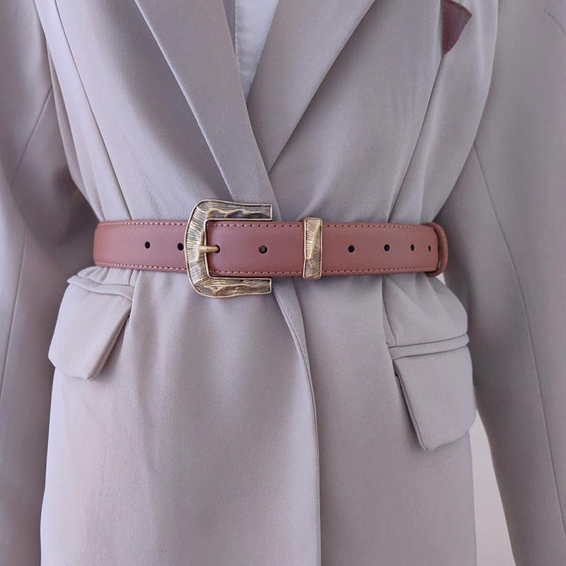Color Solid Leather Belt For Women With Metal Pin Closure For Casual Outfits