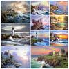 5D Diamond Painting Landscape Full Round Diamond Embroidery Seaside Lighthouse Rhinestone Craft Mosaic Home Decoration Picture