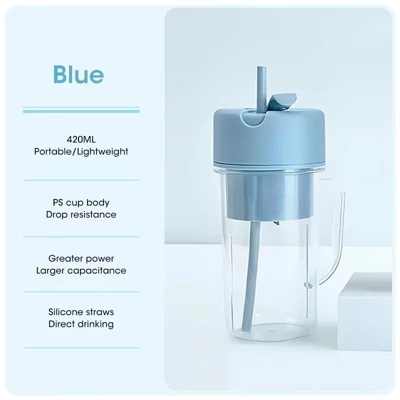 Portable USB Rechargeable Electric Juicer 420ml Ideal for Travel Smoothie Cups with Straw Feature