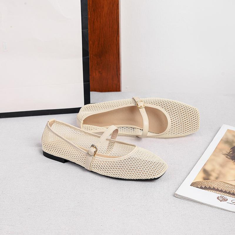 Женские сетчатые балетки Летние туфли Мэри Джейн Туфли-балетки для ходьбы Нескользящие Квадратный закрытый носок Мэри Джейн с регулируемым ремешком Нарядная обувь