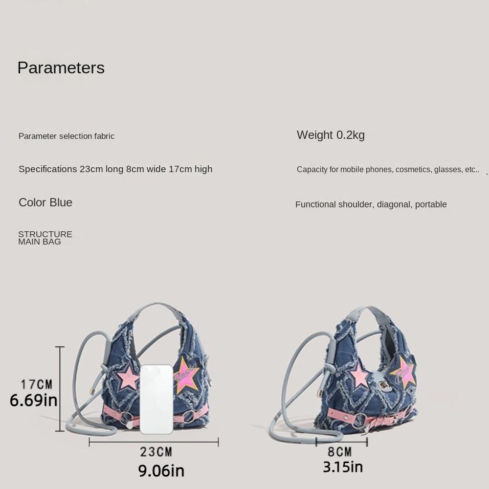 Spice Girl Denim Handbag Harajuku Underarm Shoulder Bag Casual Pink Star Crossbody Bag Girls