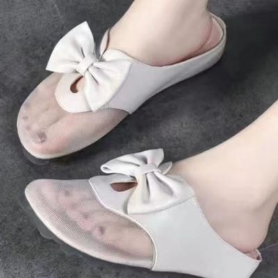 Сандалии с плоской подошвой из сетки, женская верхняя одежда, новинка 2025 года, сетчатые тапочки с низкой посадкой и бантом, женские летние модели