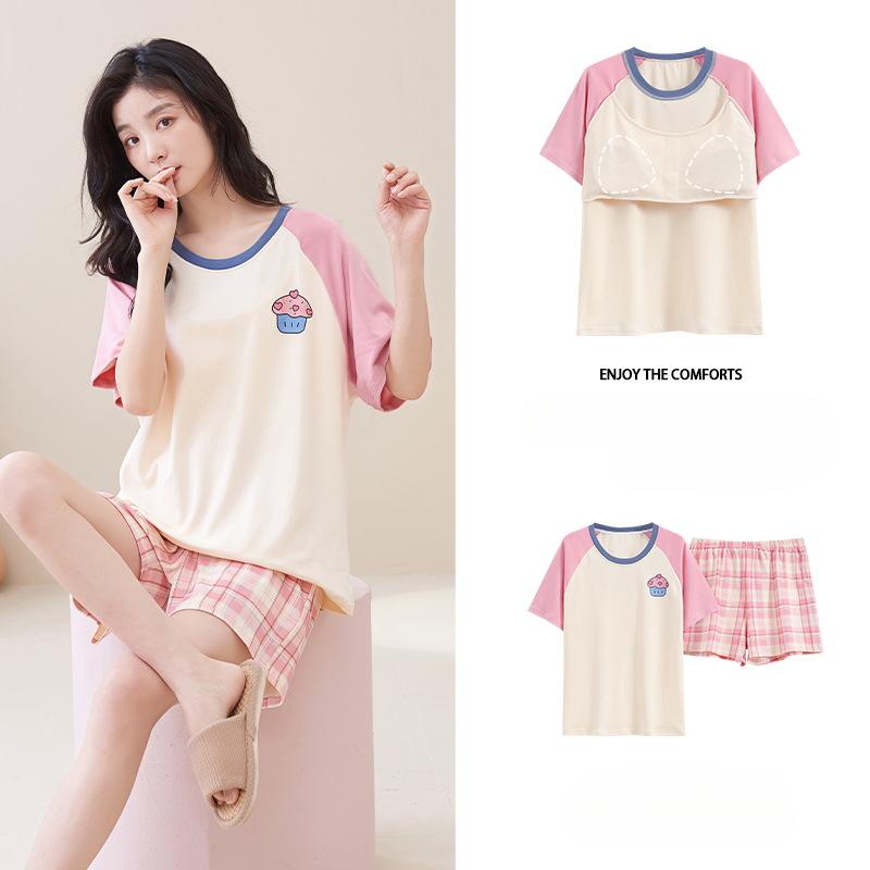 Пижама женская летняя с подушками, милые и симпатичные шорты, можно носить поверх хлопкового костюма с короткими рукавами, домашняя одежда